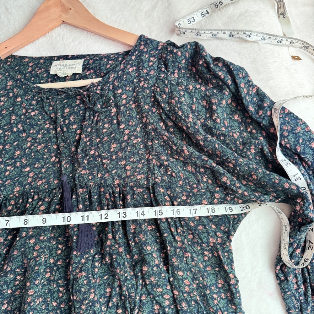 Ralph Lauren Denim & Supply Boho Peasant Tassel Green Floral Women’s S Blouse - Picture 7 of 8